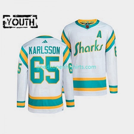 San Jose Sharks Erik Karlsson 65 Adidas 2022 Reverse Retro Wit Authentic Shirt - Kinderen